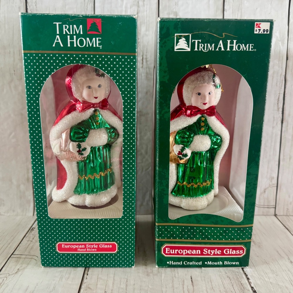 Trim A Home Mrs Claus European Style Glass Ornaments Set of 2 Christmas Handmade